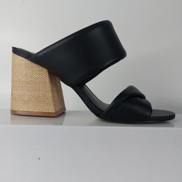 STEVE MADDEN Leather Sandals Sz 8.5 Black Padded Strap Block Heel Brazil REVOLVE - Picture 3 of 16